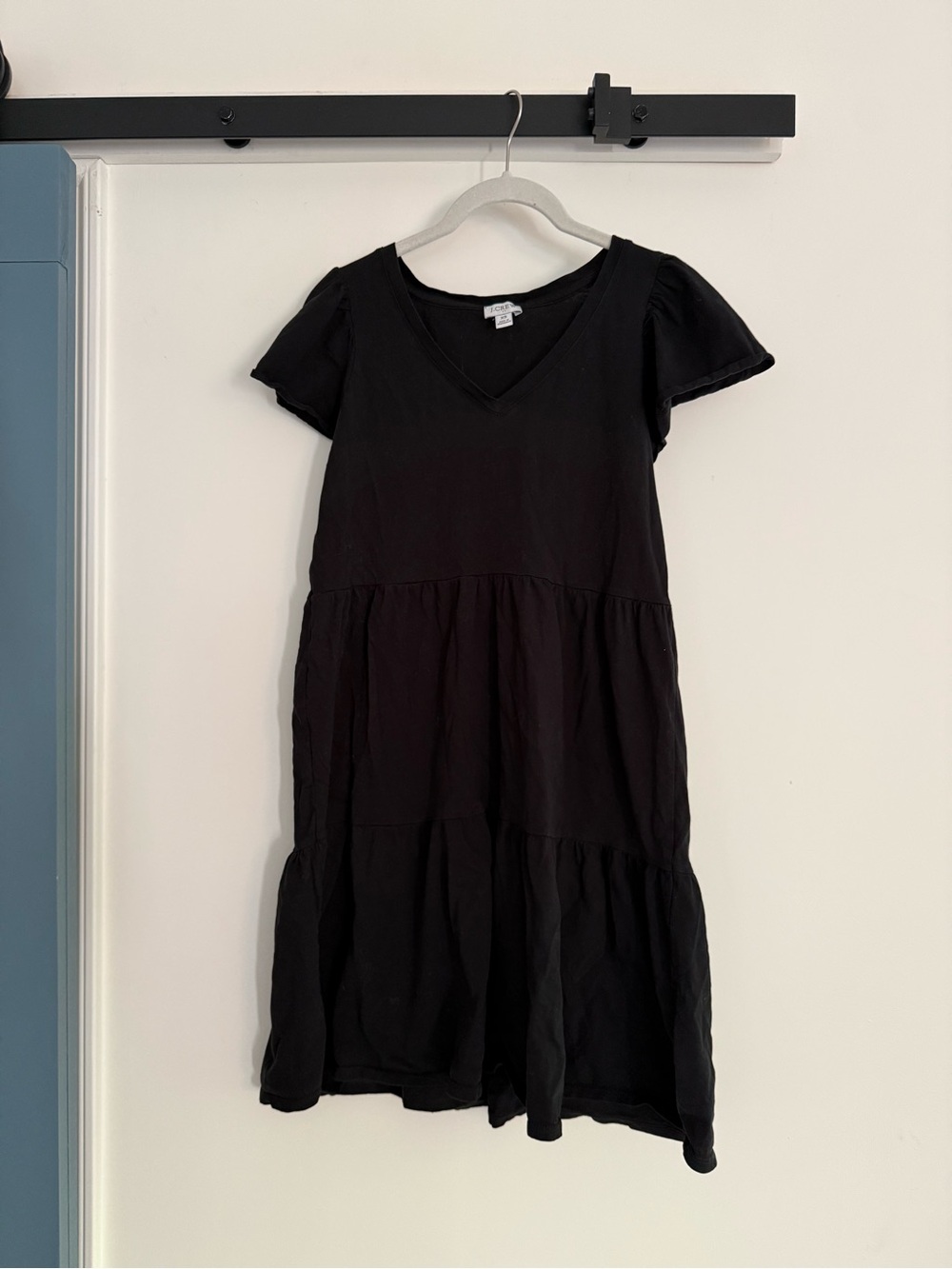 J. Crew Black Tiered V-Neck Mini Dress